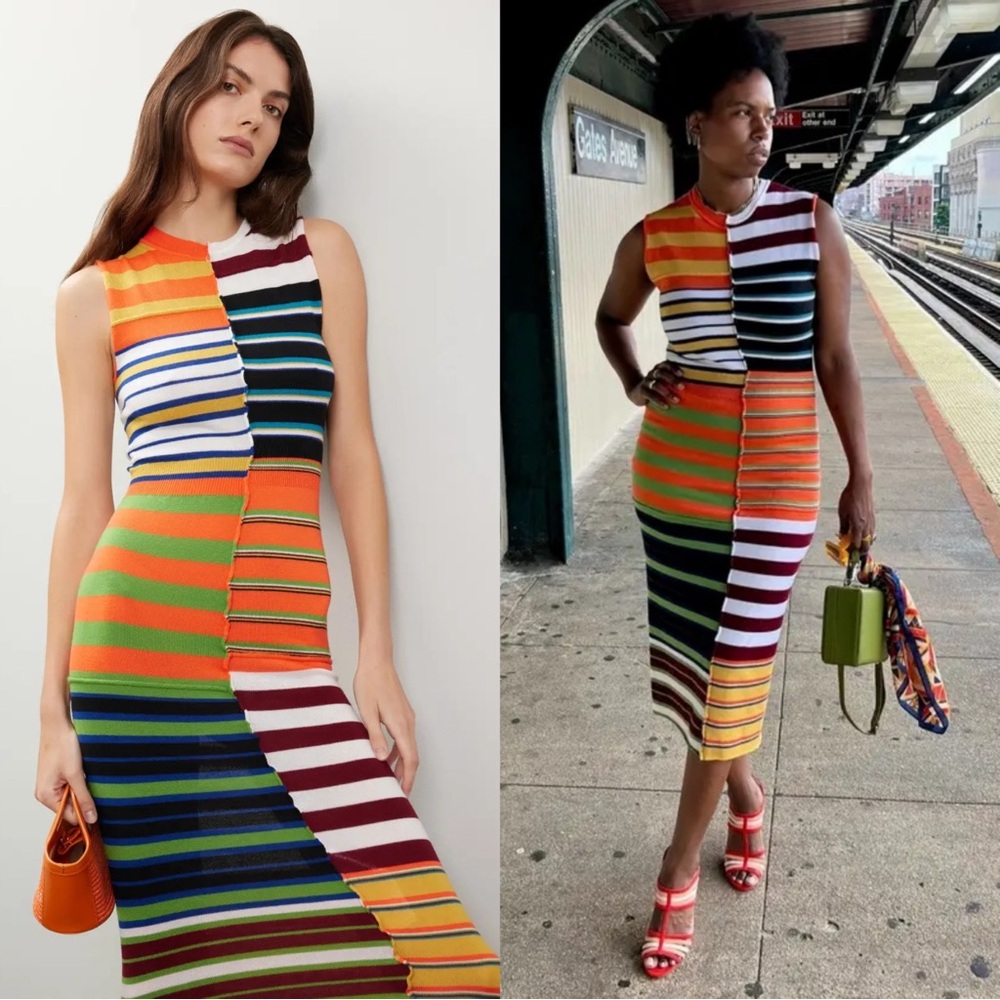 Marni Striped Patchwork Sleeveless Knit Midi Shea… - image 1